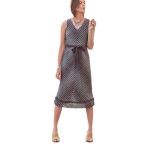 Sundance Allende Sleeveless Striped Linen Dress Sz 8 brown gray lined back zip